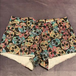 Colorful skull jean shorts